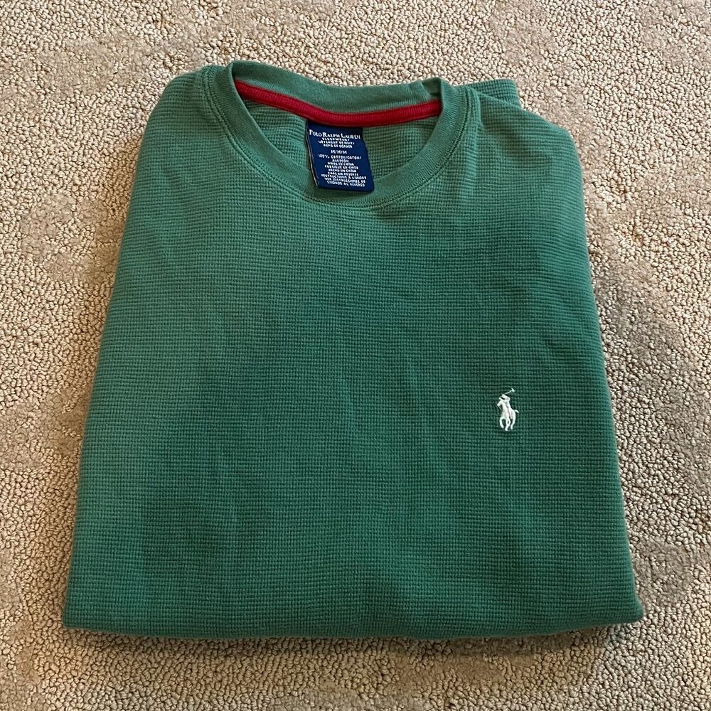 Polo Ralph Lauren Green Waffle Knit Long Sleeve Shirt – Size M